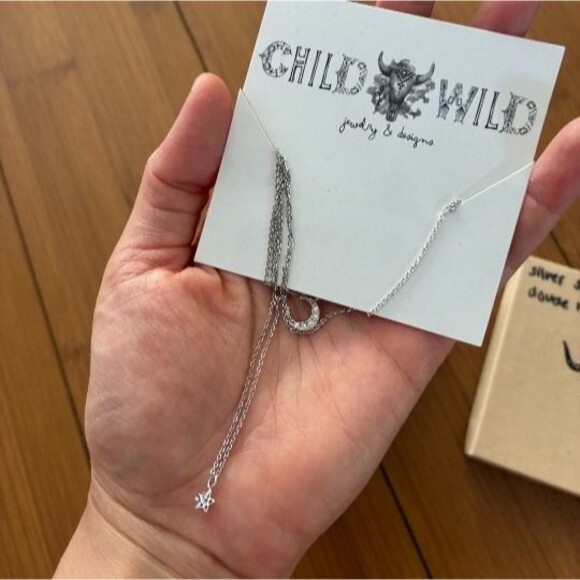 Child of Wild Star Moon Double Layered Necklace Silver Tone - Picture 3 of 8